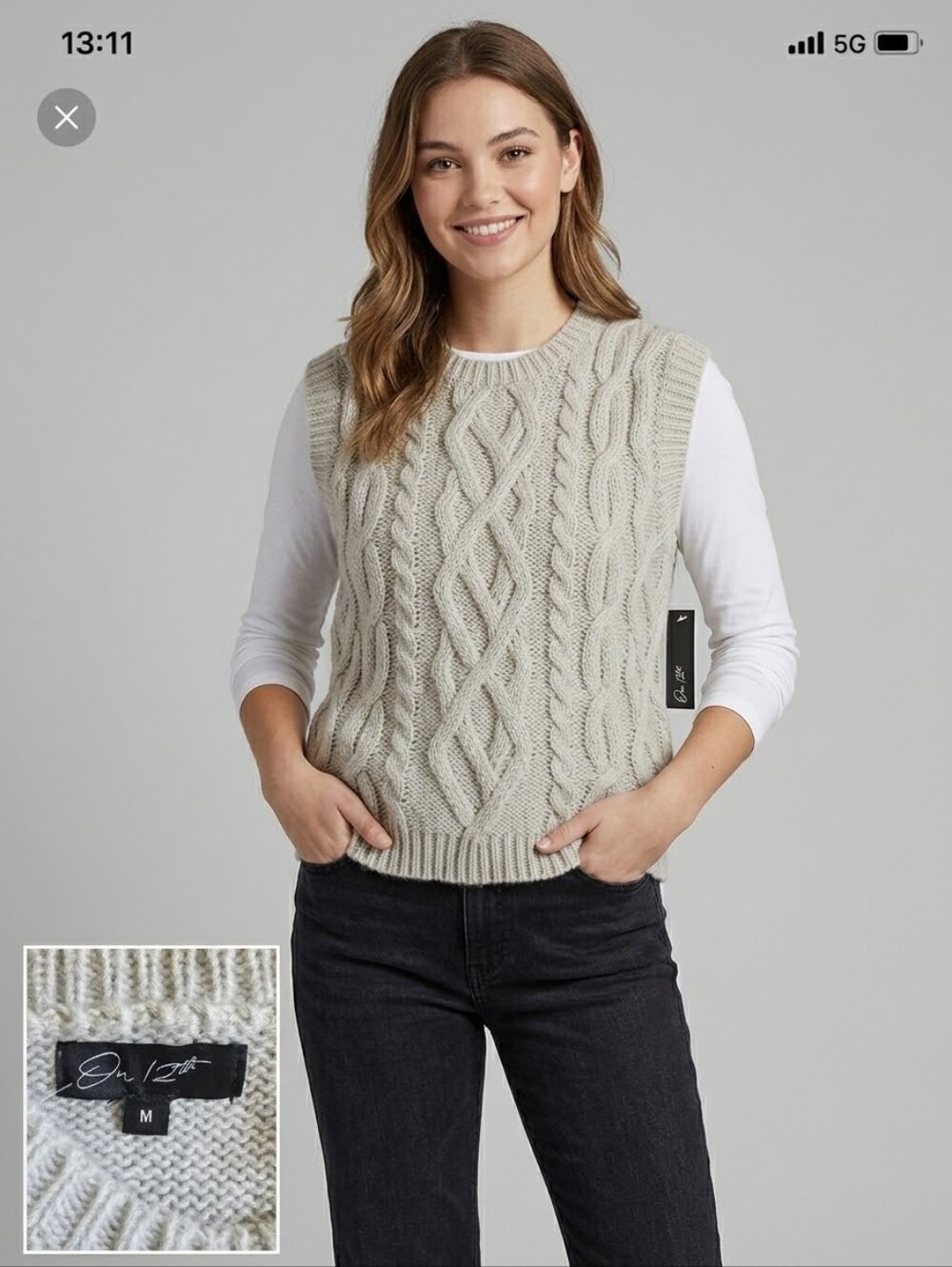 On 12th Cable Knit Sweater Vest NWT M Beige Cream Chunky Sleeveless Top